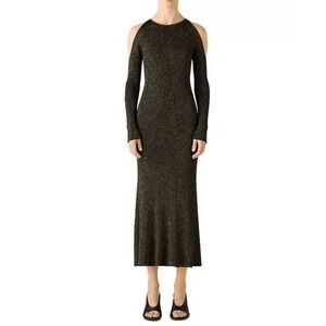 NWT St. John Cold Shoulder Metallic Knit Dress Black Women's Medium MSRP $1995